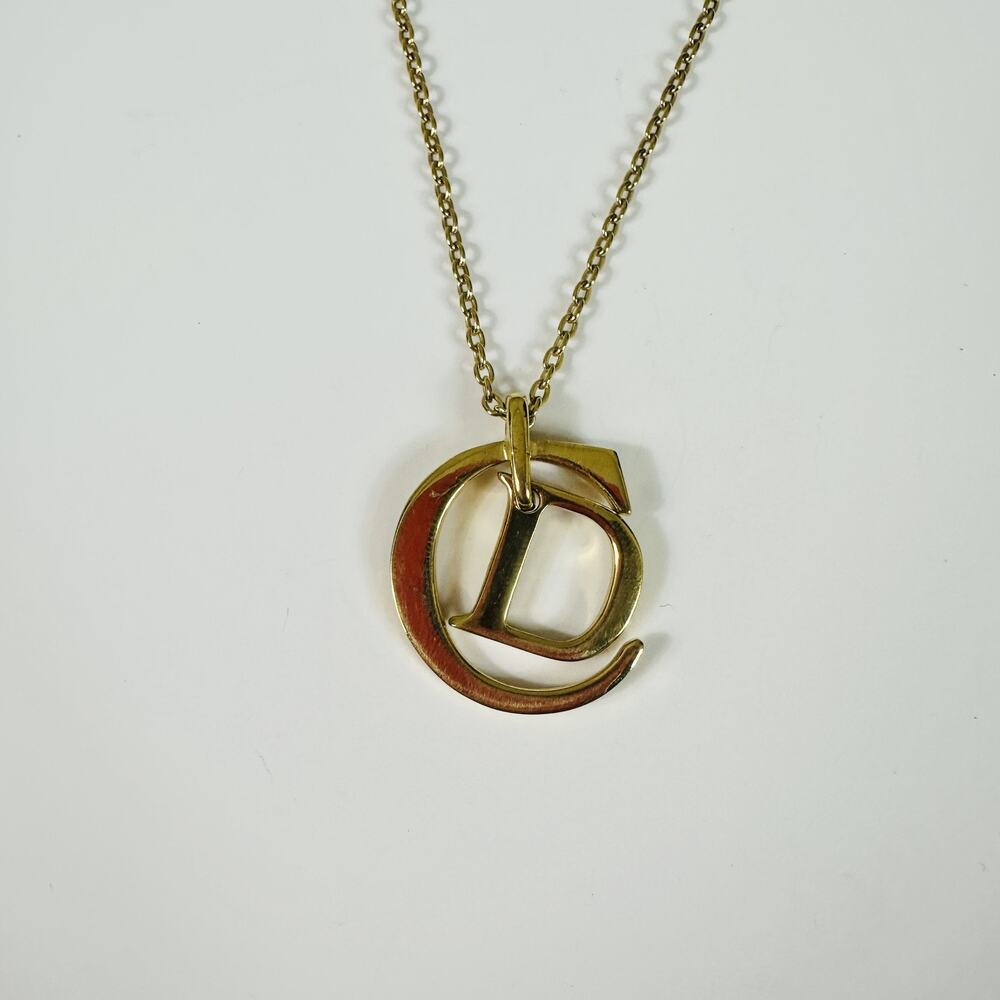 Dior Gold Tone CD Logo Round Pendant Chain Necklace Adjustable Lobster Clasp